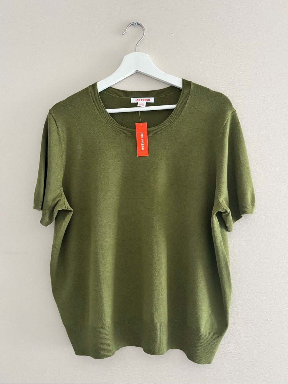 NWT Joe Fresh Short Sleeve Knit Sweater Lightweight Top Size 1X Olive-Green